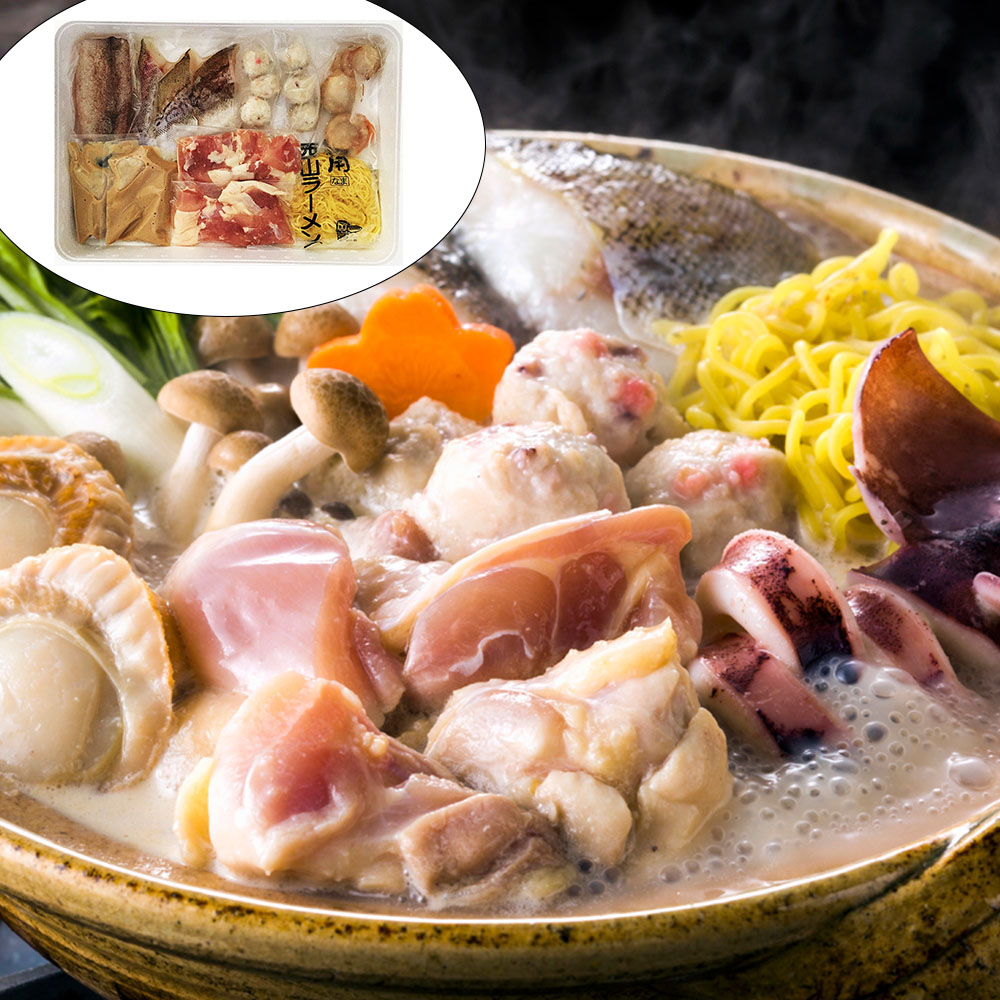 北海道 鶏白湯鍋 Bセット( 鶏もも肉200g・いか・帆立・助宗鱈・つみれ・生ラーメン・たれ)