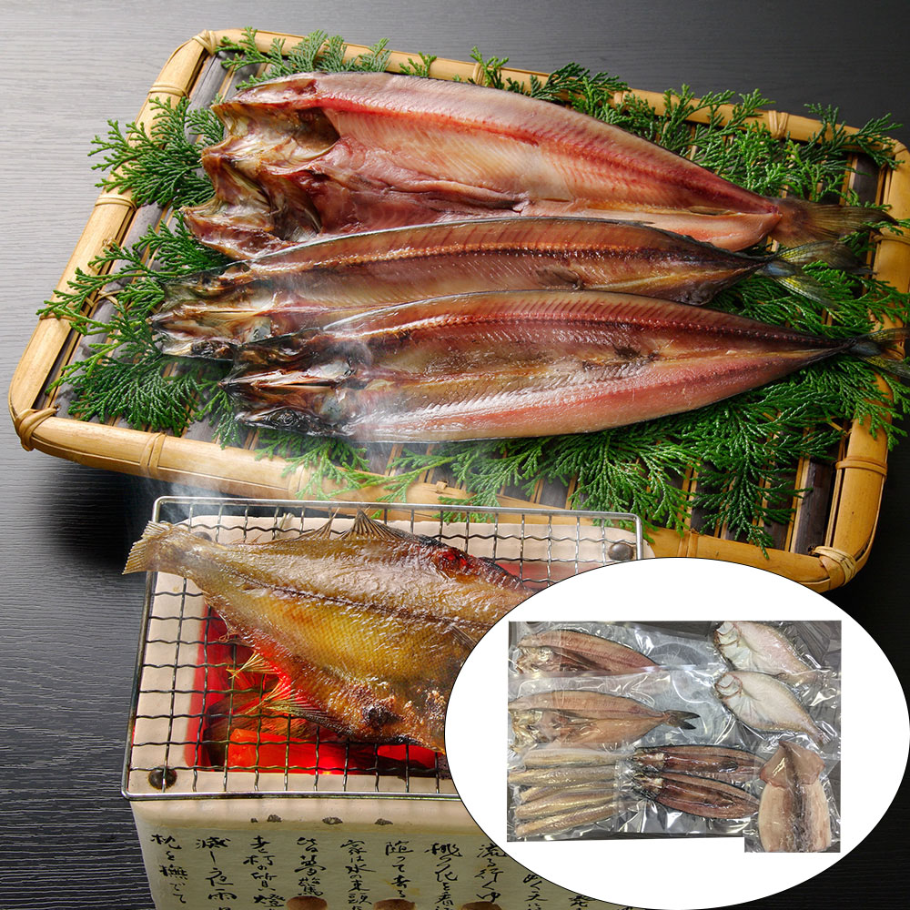 北海道　5本・宗八かれい　(ほっけ　2枚・姫鱈　1枚)　一夜干し詰合せ　2枚・真いか　2枚・秋刀魚　Bセット　特産品・食品のネット卸・仕入れはシイレル