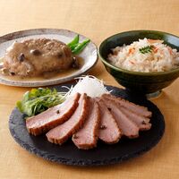 東京 新宿荒木町 日本料理 「鈴なり」 惣菜と炊き込みご飯セット （ロース煮、和風ハンバーグ、炊き込みごはんの素）