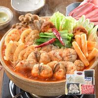 「関とら本店」 旨辛ふくチゲ鍋黒豚しゃぶしゃぶ （ごまふぐちり250g、しゃぶしゃぶ用豚肉150g、トッポッキ100g、鍋用餃子96g、ふぐつみれ80g） / ふく ふぐ フグ てっちり 送料無料