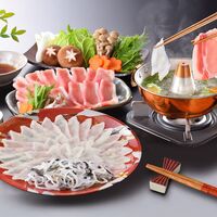 「関とら本店」 海と丘の豚しゃぶ食べ比べ （真ふぐ霜降り刺身しゃぶしゃぶ用45g、とらふぐ皮20g、しゃぶしゃぶ用豚肉150g） / ふく ふぐ フグ てっちり 送料無料