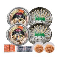 「関とら本店」 ふくたたき刺身とふく個食鍋セット （真ふぐ寄せ鍋300g×2、真ふぐたたき刺身20g×2、とらふぐ皮20g×2、とらふぐ塩辛60g×2） / ふく ふぐ フグ てっさ てっちり 送料無料