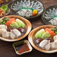 「関とら本店」 とらふく刺身・とらふくちり個食鍋セット （とらふぐちり鍋300g×2、とらふぐ刺身15g×2、とらふぐ皮20g×2、とらふぐ塩辛60g） / ふく ふぐ フグ てっさ てっちり 送料無料