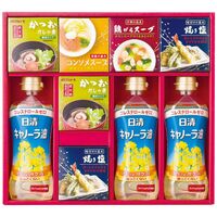 バラエティ調味料ギフト AP-CO 4226-042 (キャノーラ油3本、かつおだしの素、焼き塩各2箱、鶏がらスープ、コンソメスープ各1箱) / 詰め合わせ セット 送料無料