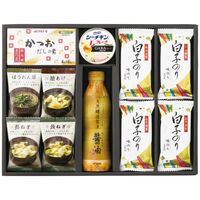 美味心 和風バラエティギフト EM-BEN 4227-032 (味噌汁(油あげ、ほうれん草各1個、長ねぎ2個)、醤油1本、白子のり味のり4個、Lフレーク1缶、かつおだしの素1個) / 味噌汁 インスタント 詰め合わせ セット 送料無料