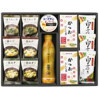 美味心 和風バラエティギフト EM-CON 4227-044 (味噌汁(油あげ、ほうれん草、長ねぎ)、かつおだしの素各2個、醤油1本、白子のり味のり3個、Lフレーク1缶) / 味噌汁 インスタント 詰め合わせ セット 送料無料