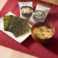 美味心 和風バラエティギフト EM-CON 4227-044 (味噌汁(油あげ、ほうれん草、長ねぎ)、かつおだしの素各2個、醤油1本、白子のり味のり3個、Lフレーク1缶) / 味噌汁 インスタント 詰め合わせ セット 送料無料