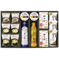 美味心 和風バラエティギフト EM-DON 4227-056 (味噌汁(油あげ、ほうれん草、長ねぎ)、かつおだしの素各2個、生しょうゆ・醤油各1本、白子のり味のり3個・Lフレーク2缶) / 味噌汁 インスタント 詰め合わせ セット 送料無料