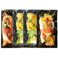 【上代厳守】人気のハラスを３種のソースで楽しむ サーモンハラスソテー 4パックセット（香味バター×2・ガーリックソース×1・もろみ醤油×1） / 冷凍 送料無料