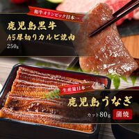 蒲焼うなぎカット済※蒲焼（80g）＋鹿児島和牛・A5厚切りカルビ焼肉250g / 牛肉 鰻 ウナギ セット ギフト 送料無料