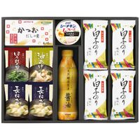 美味心 和風バラエティギフト（味噌汁(油あげ・ほうれん草各1個・長ねぎ2個)・天然醸造醤油1本・白子のり味のり4個・シーチキンLフレークgABA入り1缶・かつおだしの素1個） EM-BES 1228-033 / 常温 送料無料 セット