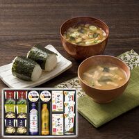 美味心 和風バラエティギフト（味噌汁(油あげ・ほうれん草・長ねぎ)・かつおだしの素各2個・しぼりたて生しょうゆ・天然醸造醤油各1本・白子のり味のり3個・シーチキンLフレークgABA入り2缶） EM-DOS 1228-057 / 常温 送料無料 セット