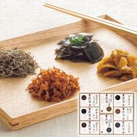 惣菜詰合せ 秋津（国産生姜つくだ煮・伊勢志摩のり・国産絹糸汐吹昆布・国産帆立うま煮各1箱・日高昆布・国産えびちりめん各2箱） A-50 1237-094 / 常温 送料無料 セット