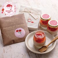 【母の日】完熟生いちごプリン＆今治ハンカチ・かや生地ふきんセット KJ-21820 1854-282 【二重包装不可】《お届け期間：2026年5月8日～2026年5月10日》 / 冷凍 送料無料 セット ギフト プリン ハンカチ