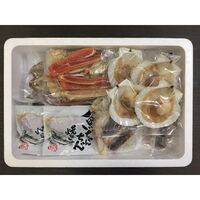 北海道 海鮮浜焼きセット（ゆでずわいがにカット×1、生たらばがにカット×1、帆立片貝×4、鮭のちゃんちゃん焼き×2、添付味噌たれ×2、ツボ抜きいか×2、姫鱈一夜干し×4、ほっけ(開き)一夜干し×1） / 冷凍 送料無料 詰め合わせ