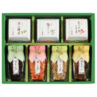 【上代厳守】京楽味（ちりめんん山椒、焼き紅鮭、木耳山椒、海老わかめ、ちりめんくぎ煮、梅ひじき、深山椎茸） / 常温 送料無料 ちりめん ご飯のお供 おつまみ セット