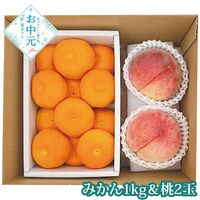 【お中元】佐賀県産 ハウスみかん1kg＆山梨県又は長野県産 桃2玉≪供給期間：2026/7/15～2026/7/25≫ / 常温 送料無料 みかん ミカン 桃 セット