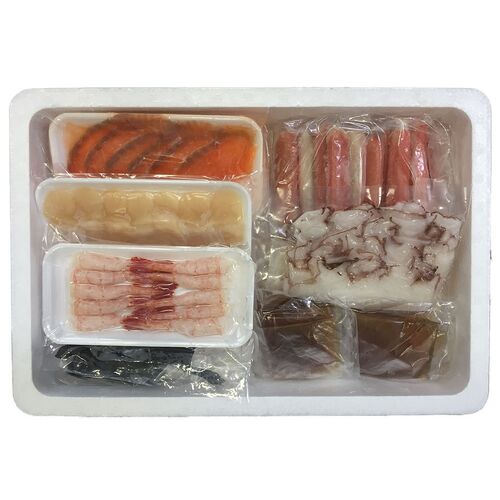 海鮮しゃぶしゃぶセット （生ずわいがに300g×2、たこ100g×4、生甘海老10本×3、生帆立貝柱100g×4、サーモン100g×3、昆布、たれ）