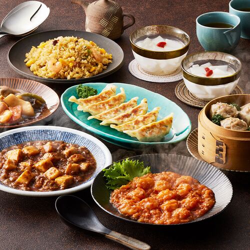 東京 「赤坂四川飯店」監修 本格中華7種セット （乾焼蝦仁、麻婆豆腐、炒飯、杏仁豆腐、八宝菜、焼売、餃子）
