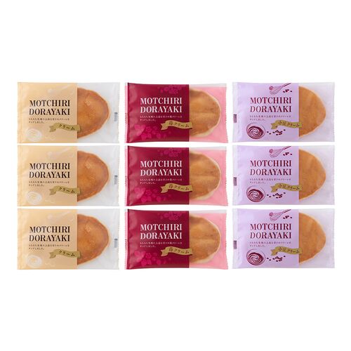 もっちりどら焼き3種セット （クリーム、苺クリーム、小豆クリーム）×各3