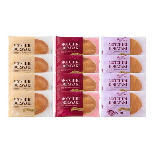 もっちりどら焼き3種セット （クリーム、苺クリーム、小豆クリーム）×各4