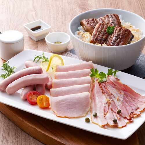 うなぎ蒲焼＆三田屋総本家ハム詰合せ（うなぎ蒲焼×3、ロースハムスライス×1、スモークベーコン×1、白ウィンナー×1）