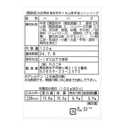 【上代厳守】 ＜大山物語＞氷温熟成 鳥取和牛×大山豚手造りハンバーグ（120ｇ×6）