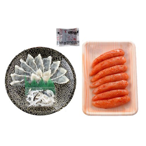 「関とら本店」 ふく霜降り刺身と辛子明太子詰合せ （真ふぐ霜降り刺身15g、とらふぐ皮5g、辛子明太子250g） / ふく ふぐ フグ てっさ 送料無料