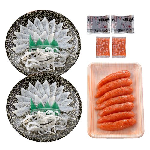 「関とら本店」 ふく霜降り刺身と辛子明太子詰合せ （真ふぐ霜降り刺身20g×2、とらふぐ皮20g×2、辛子明太子250g） / ふく ふぐ フグ てっさ 送料無料