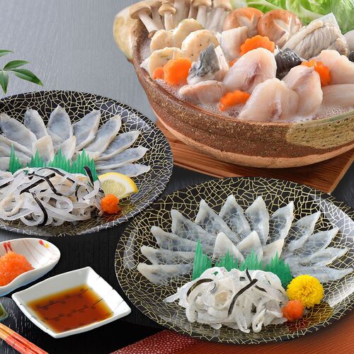 「関とら本店」 ふく薄造りとちり鍋詰合せ （とらふぐ刺身15g×2、真ふぐ霜降り刺身20g×2、とらふぐ皮20g×4、ふぐちり200g、ふぐつみれ40g） / ふく ふぐ フグ てっさ てっちり 送料無料