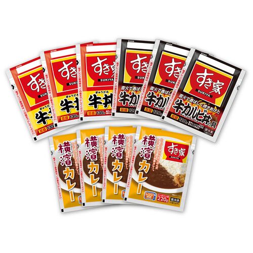 「すき家」 牛丼の具・牛カルビ丼の具・横濱カレーセット （牛丼の具135g、牛カルビ丼の具120g×各3個、横濱カレー220g×4個） / 送料無料