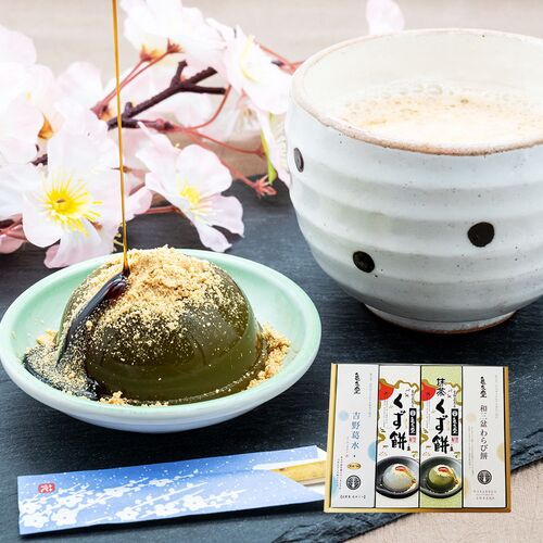 奈良 「亀久堂」 セレクトギフト4箱 （くず餅プレーン、くず餅抹茶、吉野葛水、和三盆わらび餅） / 葛餅 くずもち わらびもち 送料無料