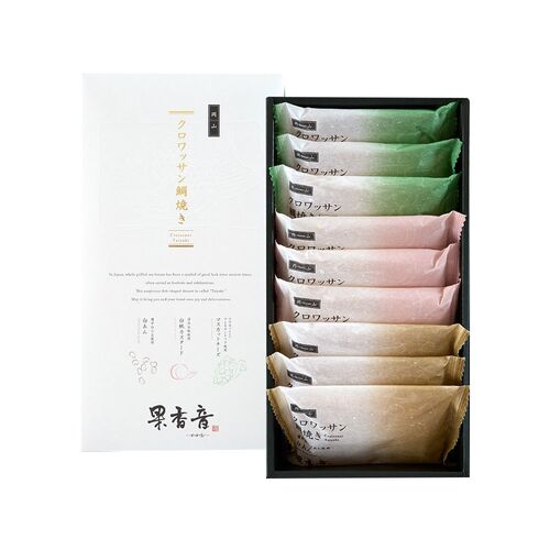 岡山 クロワッサン鯛焼き 3種ギフトセット（白あん90g×3、白桃カスタード90ｇ×3、マスカットチーズ90ｇ×3）