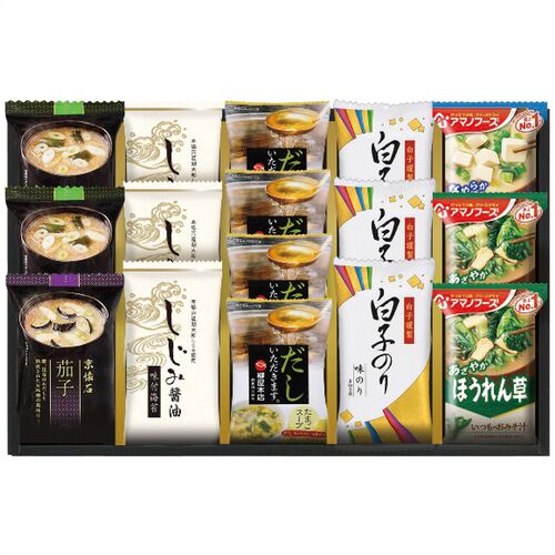 彩 味ノ蔵 フリーズドライバラエティセット F-BE 4229-050 (たまごスープ4袋、しじみ醤油味付海苔、白子味のり各3袋、マルコメ京懐石おみそ汁、アマノおみそ汁) / インスタント 詰め合わせ セット 送料無料