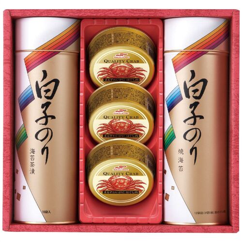 白子のり のり・お茶漬け・かに缶詰合せ SN-400 4244-052 (のり茶漬け(10袋)、焼のり各1缶、まるずわいがにほぐし肉3缶) / お茶漬け のり 海苔 缶詰 詰め合わせ セット 送料無料