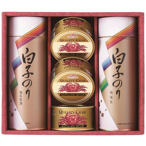 白子のり のり・お茶漬け・かに缶詰合せ SN-600 4244-064 (のり茶漬け(12袋)、焼のり各1缶、まるずわいがにほぐし肉3缶) / お茶漬け のり 海苔 缶詰 詰め合わせ セット 送料無料