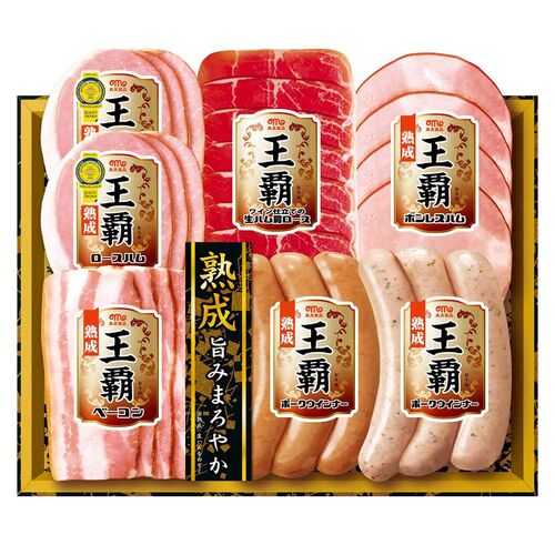 【お歳暮】「丸大食品」 王覇ハムギフト（ロースハム×2、ベーコン、生ハム肩ロース、ボンレス、ポークウィンナー2種）《お届け期間：11月18日～12月25日》 / ハム 冷蔵 ギフト 送料無料