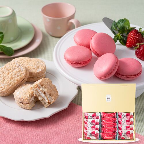 【お歳暮】兵庫 「神戸MILK」 いちごミルクマカロン＆杏仁プリンダックワーズ《お届け期間：11月18日～12月25日》 / 常温 ギフト 送料無料