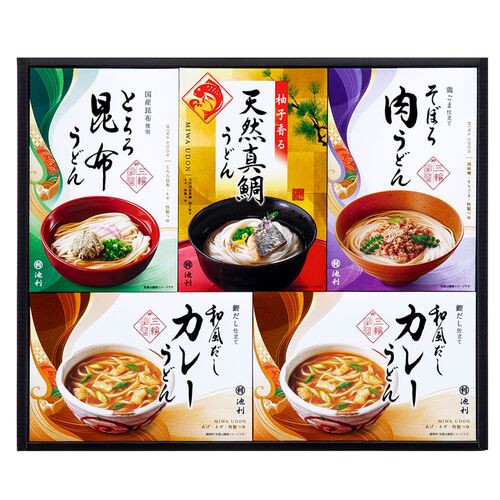 【お歳暮】奈良 「池利」 具材で楽しむ手延三輪うどん詰合せ（和風だしカレーうどん×2、(そぼろ肉うどん、天然真鯛うどん、とろろ昆布うどん)×各1）《お届け期間：11月18日～12月25日》 / うどん 常温 ギフト 送料無料