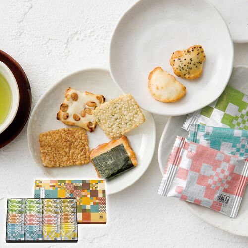 赤坂柿山 あ・ら・かしこ(ひとくち慶長(醤油・青海苔各7枚)・ひとくち豆柿・ひとくち海苔巻各6枚・古乃端(海老・胡麻各6粒)) AL-30 1195-032 / 常温 送料無料 おかき ギフト 詰め合わせ セット