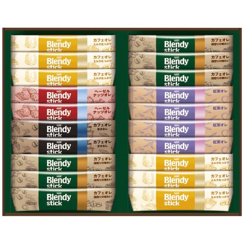 AGF ブレンディスティックカフェオレコレクション(カフェオレ14g×6本・カフェオレ(ミルクたっぷり14g×6本・甘さなし11.4g×2本)・紅茶オレ11g×4本・ヘーゼルナッツオレ11g×2本) BST-20D 1210-036 / 常温 送料無料 コーヒー ギフト 詰め合わせ セット