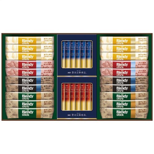 AGF スティックカフェオレ＆ブラックアソートギフト(カフェオレ14g×6本・カフェオレ(ミルクたっぷり14g×6本・甘さなし11.4g×4本)・ヘーゼルナッツオレ11g×4本)・ブラック(ブラジルブレンド2g・モカブレンド2g各7本) BZT-30D 1210-074 / 常温 送料無料 コーヒー ギフト 詰め合わせ セット