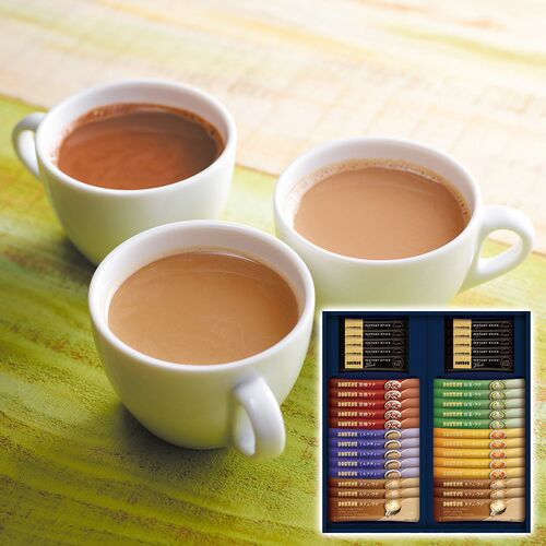 ドトールコーヒー インスタントスティックアソートギフト(カフェラテ14g×6本・ハニーカフェオレ14g・黒糖ラテ15g・ミルクティー15g・抹茶ラテ11g各5本・ブラックコーヒー2g×10本) DIA-30 1213-056 / 常温 送料無料 コーヒー ギフト 詰め合わせ セット