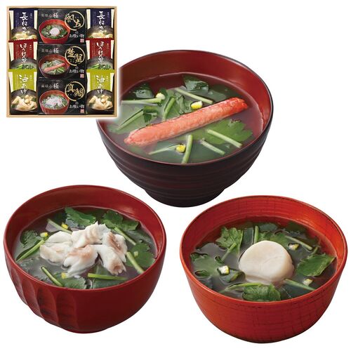 美味心 極 お吸い物＆みそ汁ギフト（味噌汁(油あげ・ほうれん草・長ねぎ各2袋)・お吸い物(真鯛・帆立・楚蟹各1袋)） GZ-BES 1220-025 / 常温 送料無料 味噌汁 セット
