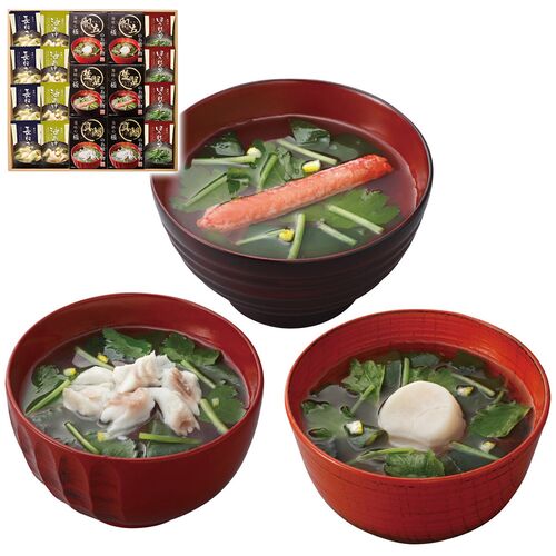 美味心 極 お吸い物＆みそ汁ギフト（味噌汁(油あげ・ほうれん草・長ねぎ各4袋)・お吸い物(真鯛・帆立・楚蟹各2袋)） GZ-EOS 1220-049 / 常温 送料無料 味噌汁 セット