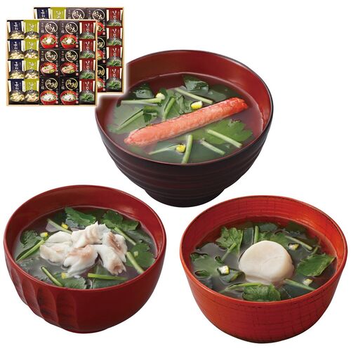 美味心 極 お吸い物＆みそ汁ギフト（味噌汁(油あげ・ほうれん草・長ねぎ各8袋)・お吸い物(真鯛・帆立・楚蟹各4袋)） GZ-AOOS 1220-051 / 常温 送料無料 味噌汁 セット