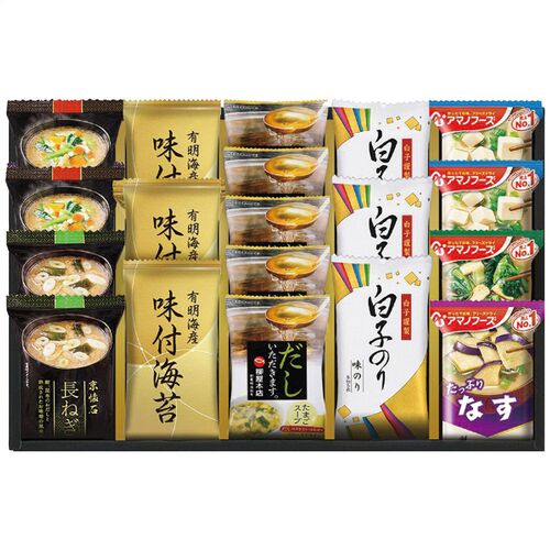 彩 味ノ蔵 フリーズドライバラエティセット（たまごスープ5袋・有明海産味付海苔・白子味のり各3袋・おみそ汁(長ねぎ・野菜各2袋)・おみそ汁(とうふ2袋・ほうれん草・なす各1袋)） NF-CJ 1225-063 / 常温 送料無料 セット