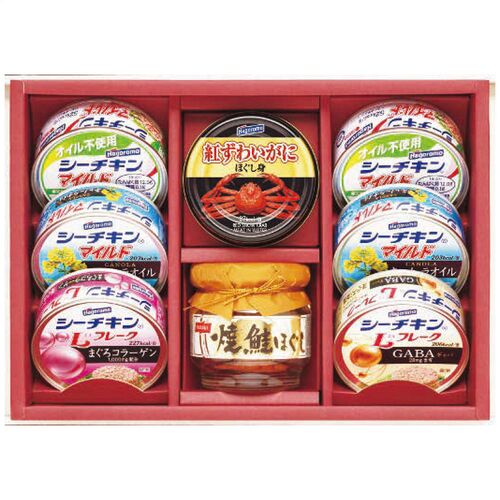 はごろもフーズ バラエティシーフード（マイルドキャノーラオイル・オイル不使用マイルド各2缶・Lフレークコラーゲン入り・LフレークgABA入り各1缶・紅ずわいがにほぐし身1缶・焼鮭ほぐし1瓶） VX-30D 1238-058 / 常温 送料無料 セット