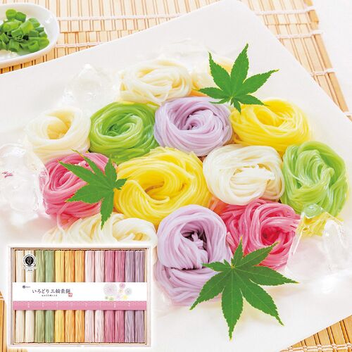 池利 いろどり三輪素麺(白・柚子・桜・梅・紫芋各2束・抹茶・青しそ・カボス各1束) CL-30A 1244-051 / 常温 送料無料 セット そうめん 素麺