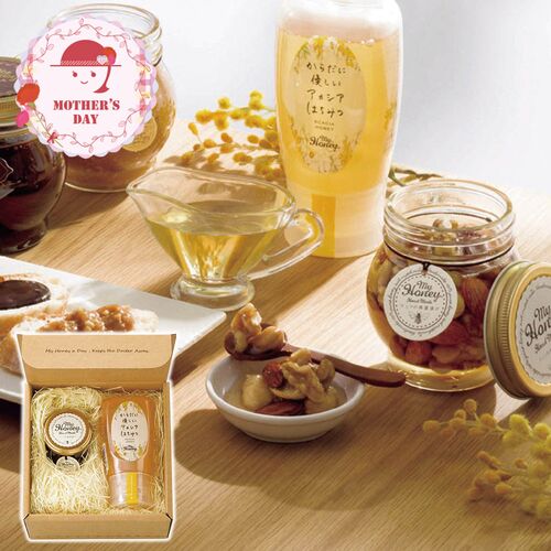 【母の日】 ナッツの蜂蜜漬けとからだに優しいアカシアはちみつのセット  1854-802 【二重包装不可】《お届け期間：2026年5月8日～2026年5月10日》 / 常温 送料無料 セット ギフト はちみつ ナッツ アカシア